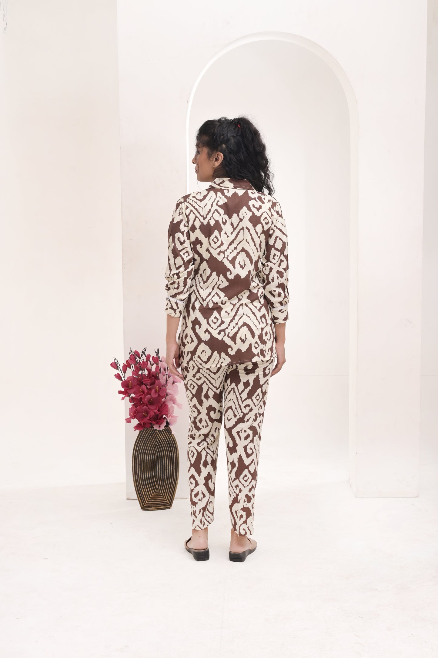 Women’s Brown Printed Rayon Co-ord Set – Comfortable and Versatile