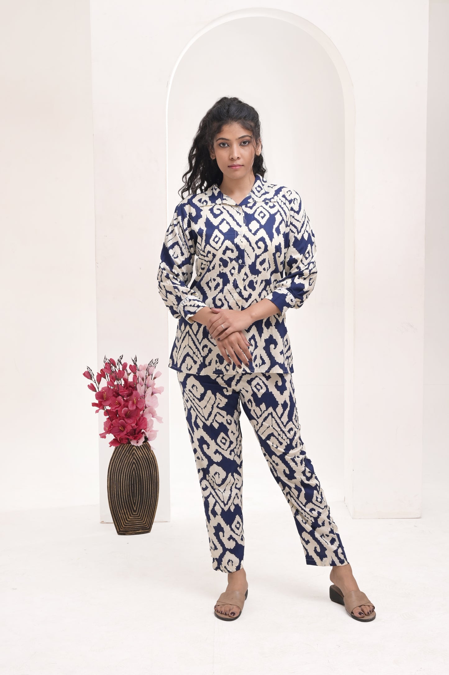 Navy Blue Printed Rayon Co-ord Set – Comfortable and Versatile