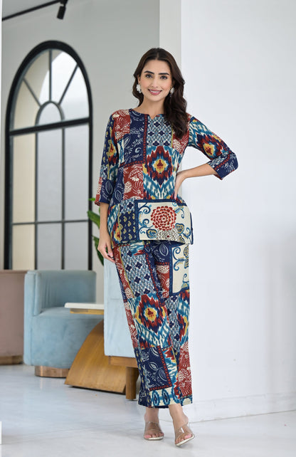 Blue Color Printed Co-Ord Set for Women