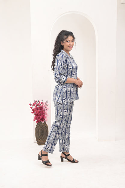 Stripes Blue Printed Rayon Co-ord Set – Comfortable and Versatile