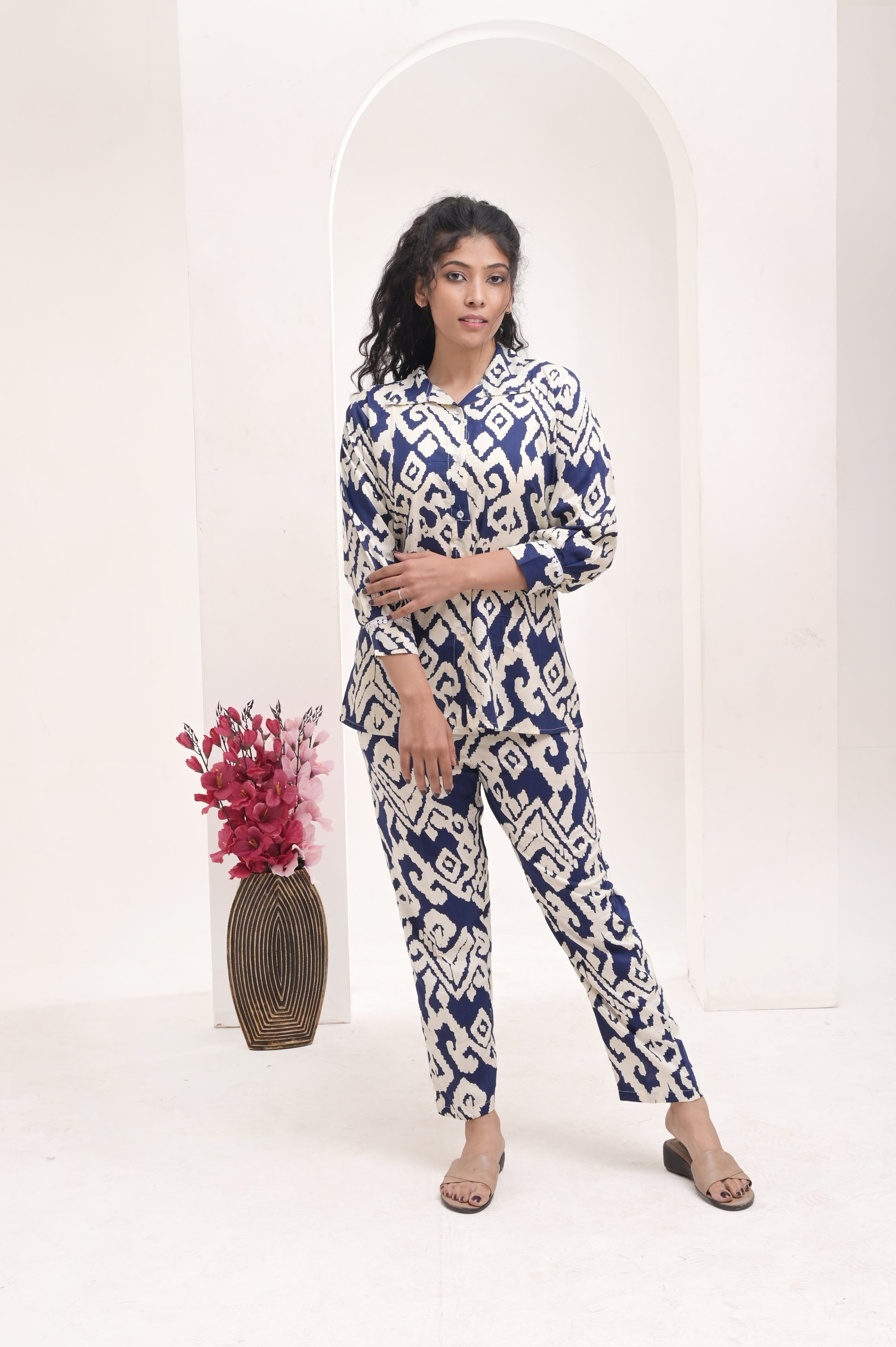 Navy Blue Printed Rayon Co-ord Set – Comfortable and Versatile