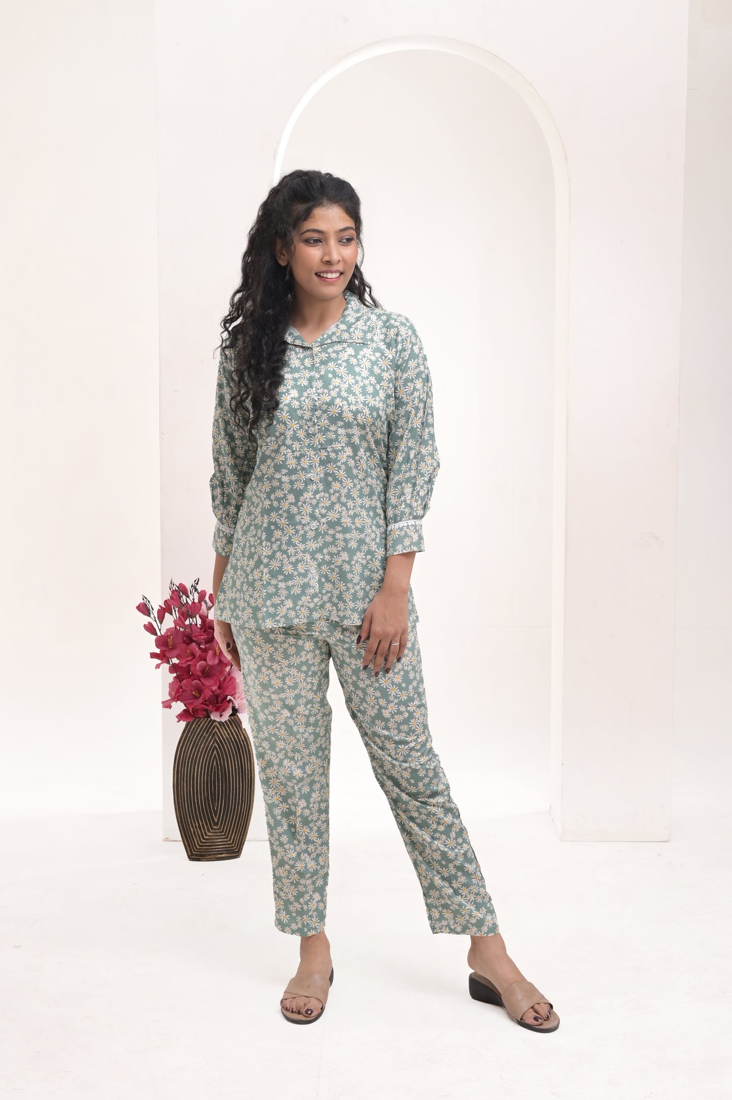 Women’s Blue Printed Rayon Co-ord Set – Comfortable and Versatile