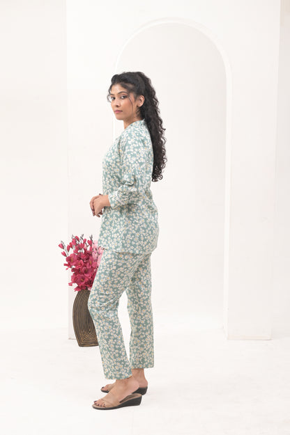 Women’s Blue Printed Rayon Co-ord Set – Comfortable and Versatile