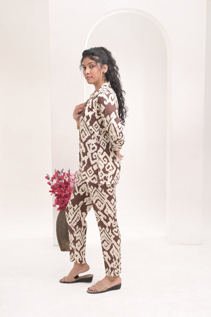 Women’s Brown Printed Rayon Co-ord Set – Comfortable and Versatile