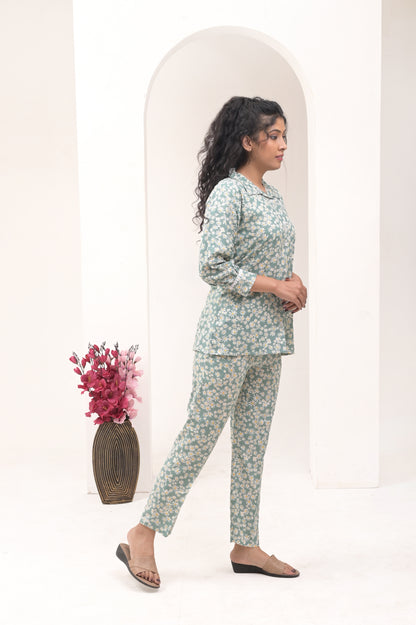 Women’s Blue Printed Rayon Co-ord Set – Comfortable and Versatile