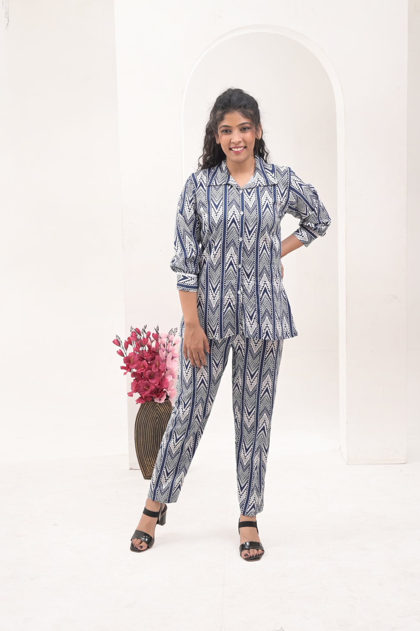 Stripes Blue Printed Rayon Co-ord Set – Comfortable and Versatile