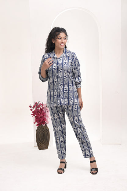 Stripes Blue Printed Rayon Co-ord Set – Comfortable and Versatile