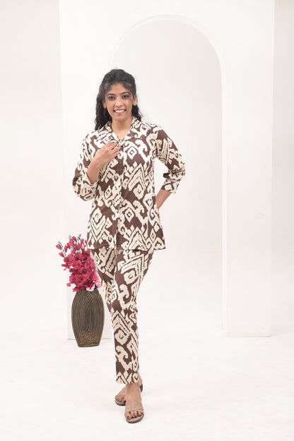 Women’s Brown Printed Rayon Co-ord Set – Comfortable and Versatile