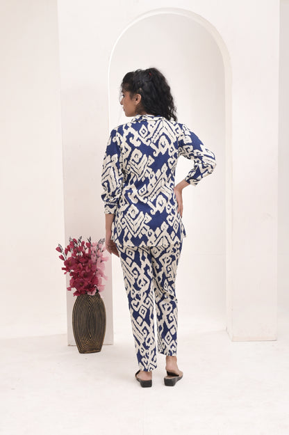 Navy Blue Printed Rayon Co-ord Set – Comfortable and Versatile