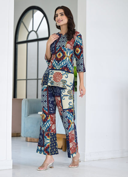 Blue Color Printed Co-Ord Set for Women