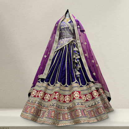 Purple Lehenga With Contrast Dupatta And Heavy Latkans