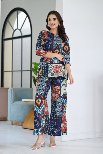 Blue Color Printed Co-Ord Set for Women